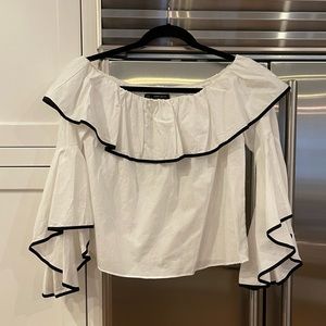 Zara White Blouse/Shirt with Black Trim Size Medium